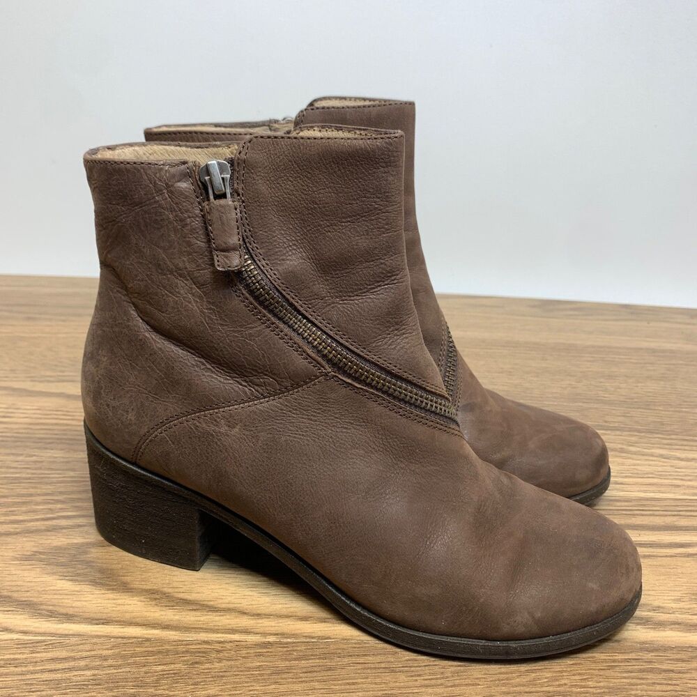 Eileen Fisher Ankle Boots Brown Leather Double Zip Womens Size 7